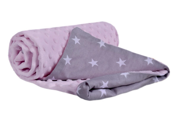 Medi Partners Blanket 75x100 cotton + minky – White stars on gray + light pink minky