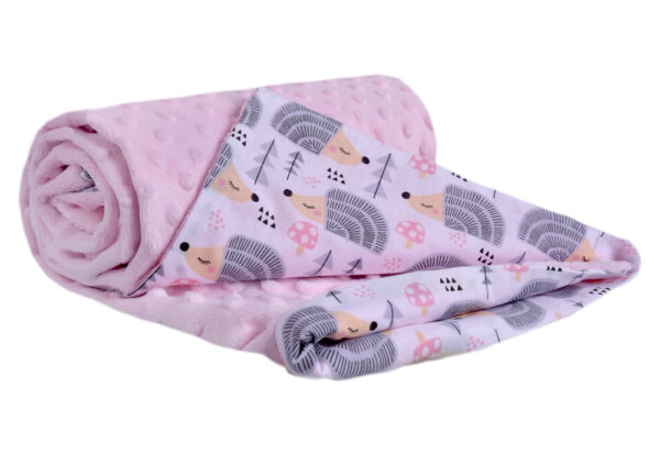 Medi Partners Blanket 75x100 cotton + minky – gray hedgehogs + light pink minky