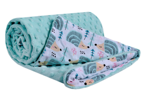 Medi Partners Blanket 75x100 cotton + minky – mint hedgehogs + minky minky