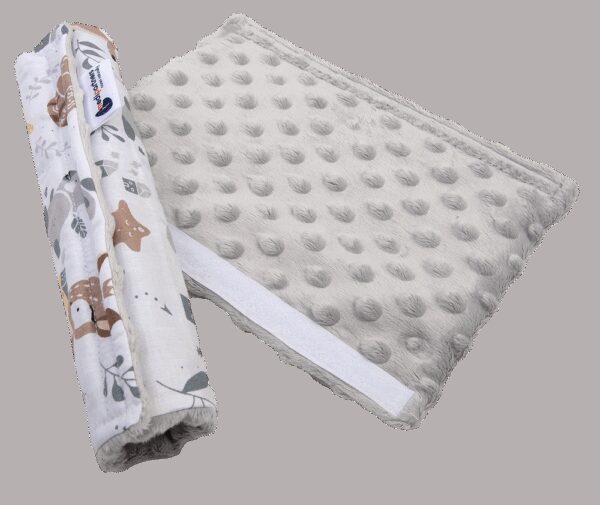 Medi Partners Cotton + Minky car seat belt protector – Jelonki + gray Minky