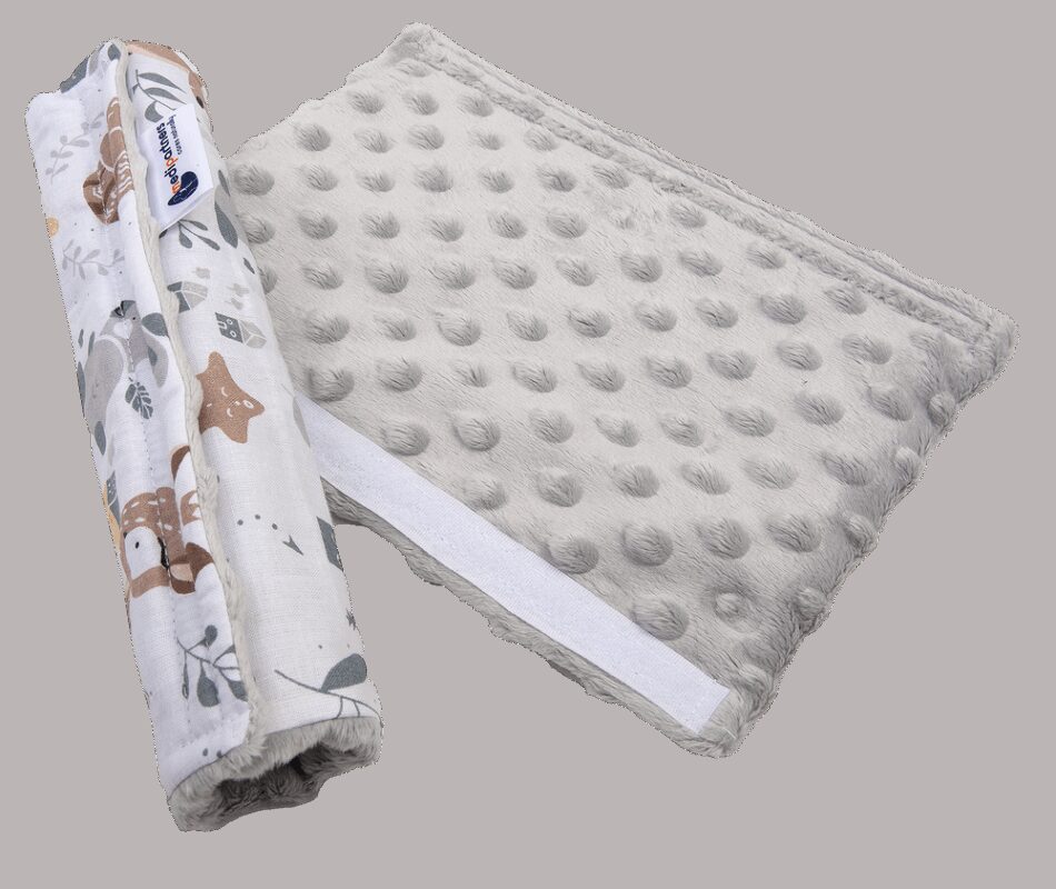 Medi Partners Cotton + Minky car seat belt protector – Jelonki + gray Minky