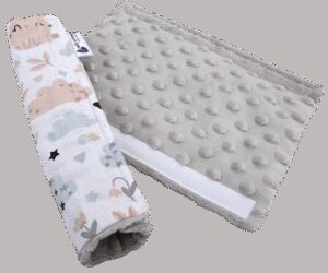 Medi Partners Cotton + Minky car seat belt protector – Polana + gray Minky