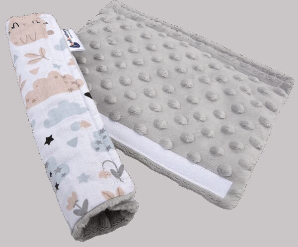 Medi Partners Cotton + Minky car seat belt protector – Polana + gray Minky