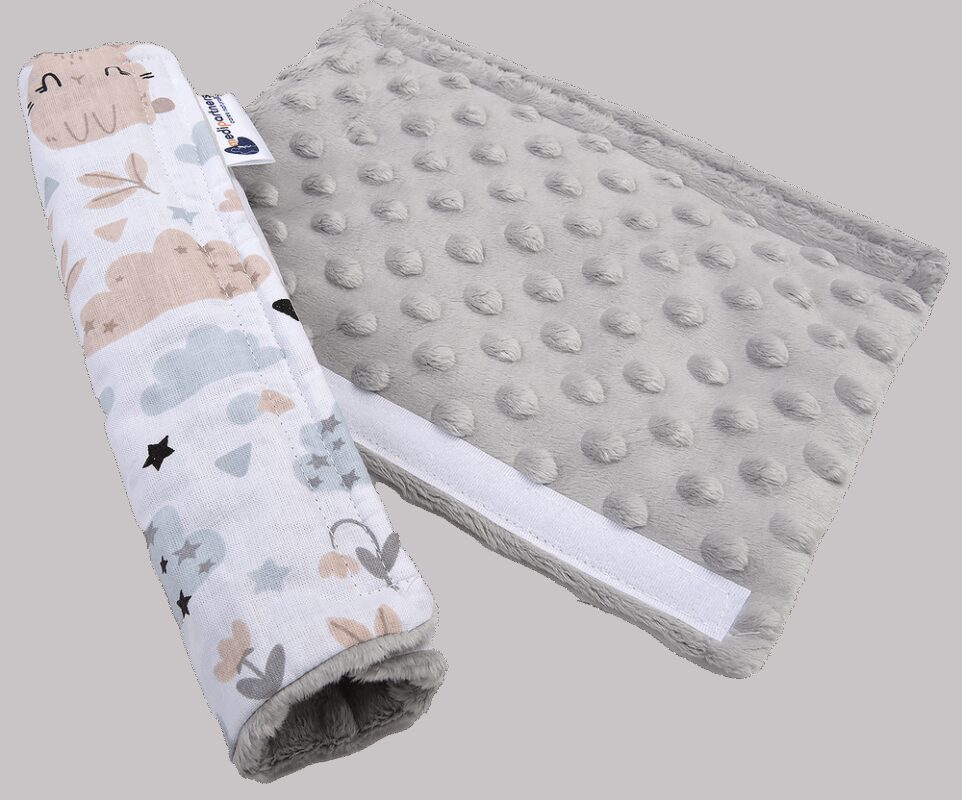 Medi Partners Cotton + Minky car seat belt protector – Polana + gray Minky