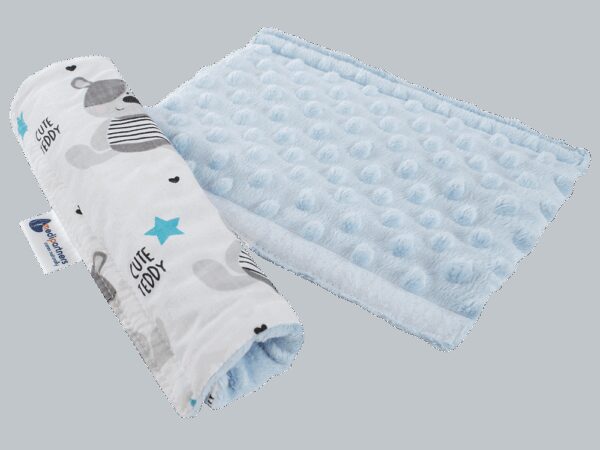Medi Partners Cotton + minky car seat belt protector – Teddy + blue minky