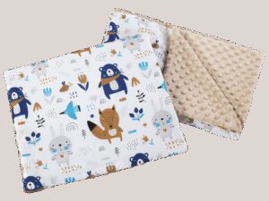 Medi Partners Quilt 55x75 + pillow 35x30 cotton + minky – Animals in the forest + beige minky