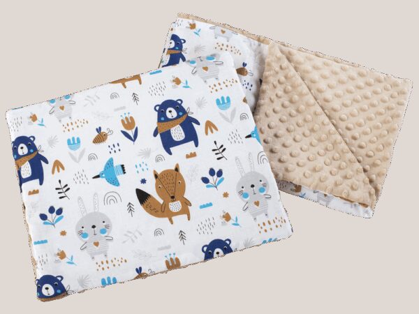 Medi Partners Quilt 55x75 + pillow 35x30 cotton + minky – Animals in the forest + beige minky
