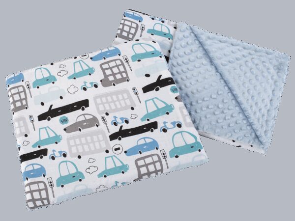 Medi Partners Quilt 55x75 + pillow 35x30 cotton + minky – Cars + blue minky