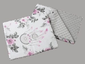 Medi Partners Quilt 55x75 + pillow 35x30 cotton + minky – Catchers with flowers + gray minky