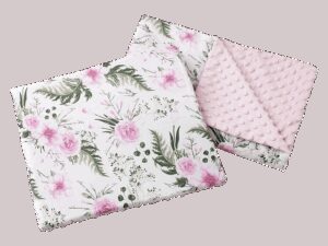 Medi Partners Quilt 55x75 + pillow 35x30 cotton + minky – Flowers + light pink minky