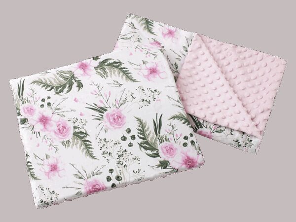 Medi Partners Quilt 55x75 + pillow 35x30 cotton + minky – Flowers + light pink minky