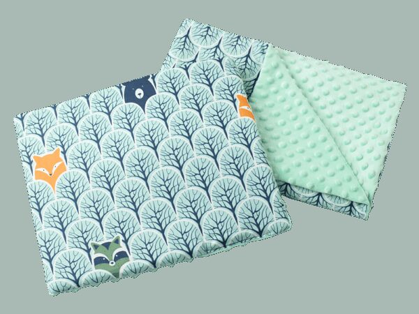 Medi Partners Quilt 55x75 + pillow 35x30 cotton + minky – Forest + minty minky