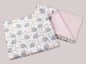 Medi Partners Quilt 55x75 + pillow 35x30 cotton + minky – Gray Hedgehogs + light pink minky