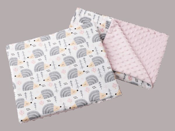 Medi Partners Quilt 55x75 + pillow 35x30 cotton + minky – Gray Hedgehogs + light pink minky