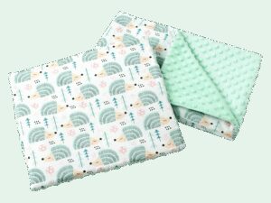 Medi Partners Quilt 55x75 + pillow 35x30 cotton + minky – Mint hedgehogs + minty minky
