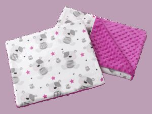 Medi Partners Quilt 55x75 + pillow 35x30 cotton + minky – Teddy + dark pink minky