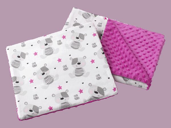 Medi Partners Quilt 55x75 + pillow 35x30 cotton + minky – Teddy + dark pink minky