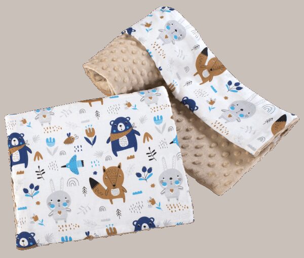 Medi Partners Quilt 75x100 + pillow 35x30 cotton + minky – Animals in the forest + beige minky