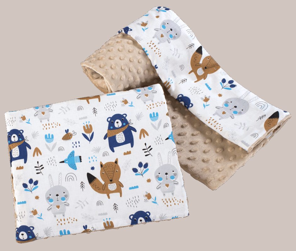 Medi Partners Quilt 75x100 + pillow 35x30 cotton + minky – Animals in the forest + beige minky
