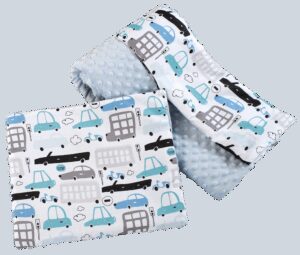 Medi Partners Quilt 75x100 + pillow 35x30 cotton + minky – Cars + light blue minky