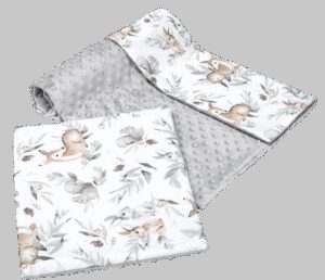 Medi Partners Quilt 75x100 + pillow 35x30 cotton + minky – Deer in leaves + gray Minky
