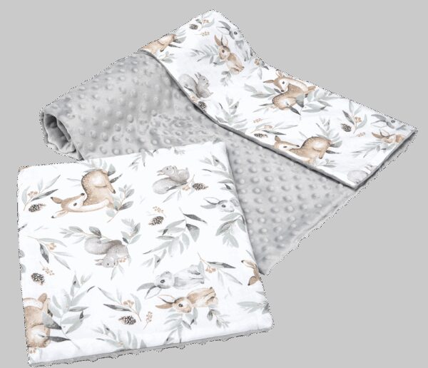 Medi Partners Quilt 75x100 + pillow 35x30 cotton + minky – Deer in leaves + gray Minky