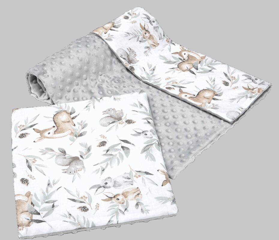 Medi Partners Quilt 75x100 + pillow 35x30 cotton + minky – Deer in leaves + gray Minky