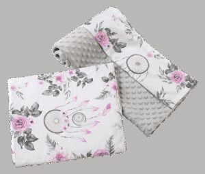 Medi Partners Quilt 75x100 + pillow 35x30 cotton + minky – Dream catchers with flowers + gray minky