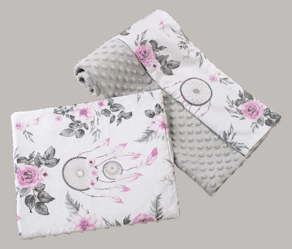 Medi Partners Quilt 75x100 + pillow 35x30 cotton + minky – Dream catchers with flowers + gray minky