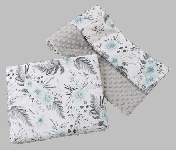 Medi Partners Quilt 75x100 + pillow 35x30 cotton + minky – Flowers + gray minky