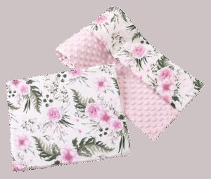 Medi Partners Quilt 75x100 + pillow 35x30 cotton + minky – Flowers + light pink minky