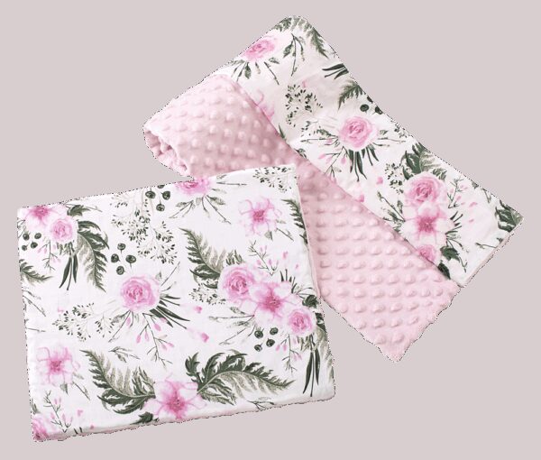 Medi Partners Quilt 75x100 + pillow 35x30 cotton + minky – Flowers + light pink minky