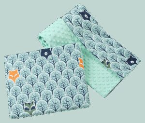 Medi Partners Quilt 75x100 + pillow 35x30 cotton + minky – Forest + minty minky