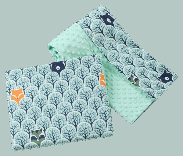 Medi Partners Quilt 75x100 + pillow 35x30 cotton + minky – Forest + minty minky