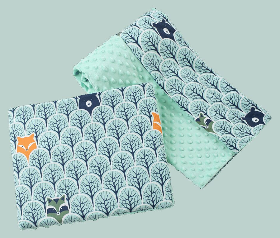 Medi Partners Quilt 75x100 + pillow 35x30 cotton + minky – Forest + minty minky
