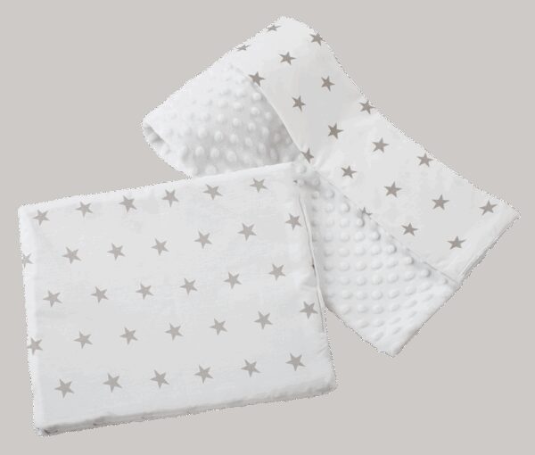 Medi Partners Quilt 75x100 + pillow 35x30 cotton + minky – Gray stars on white + white minky