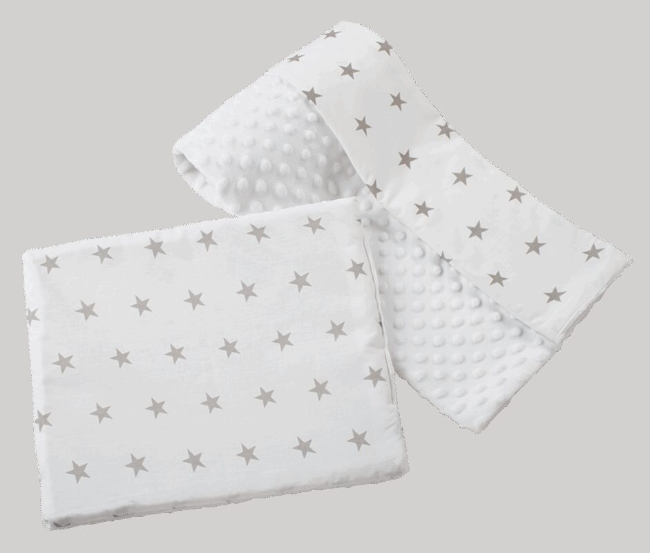 Medi Partners Quilt 75x100 + pillow 35x30 cotton + minky – Gray stars on white + white minky