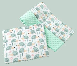 Medi Partners Quilt 75x100 + pillow 35x30 cotton + minky – Mint hedgehogs + minty minky