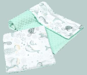 Medi Partners Quilt 75x100 + pillow 35x30 cotton + minky – Ocean + minty minky