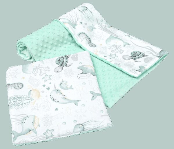 Medi Partners Quilt 75x100 + pillow 35x30 cotton + minky – Ocean + minty minky