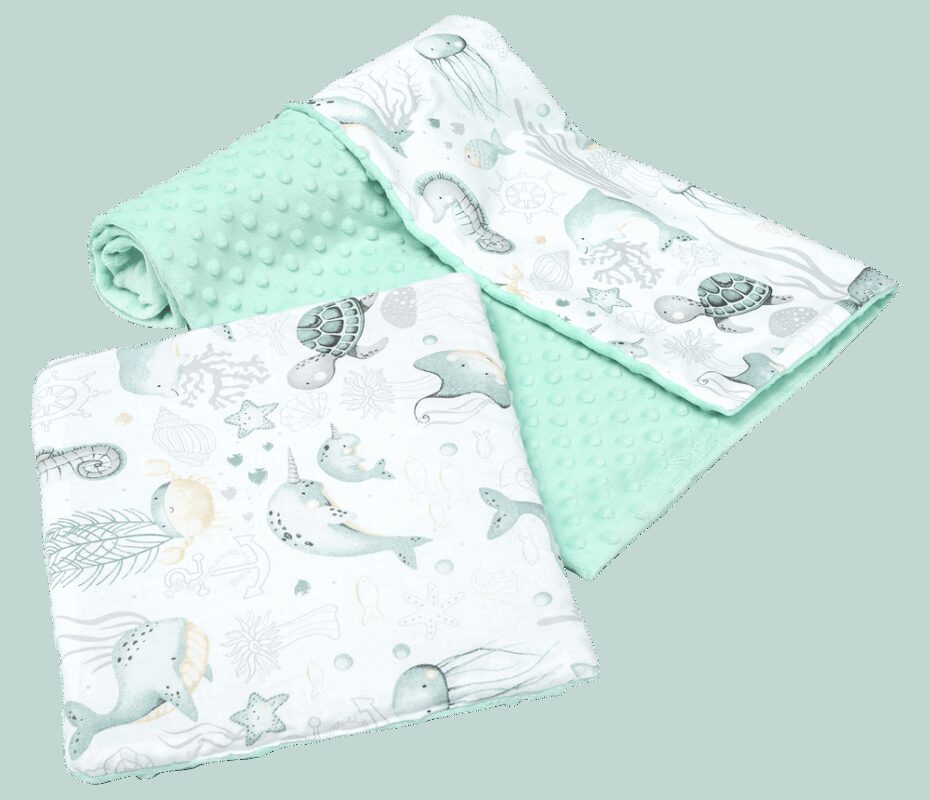 Medi Partners Quilt 75x100 + pillow 35x30 cotton + minky – Ocean + minty minky