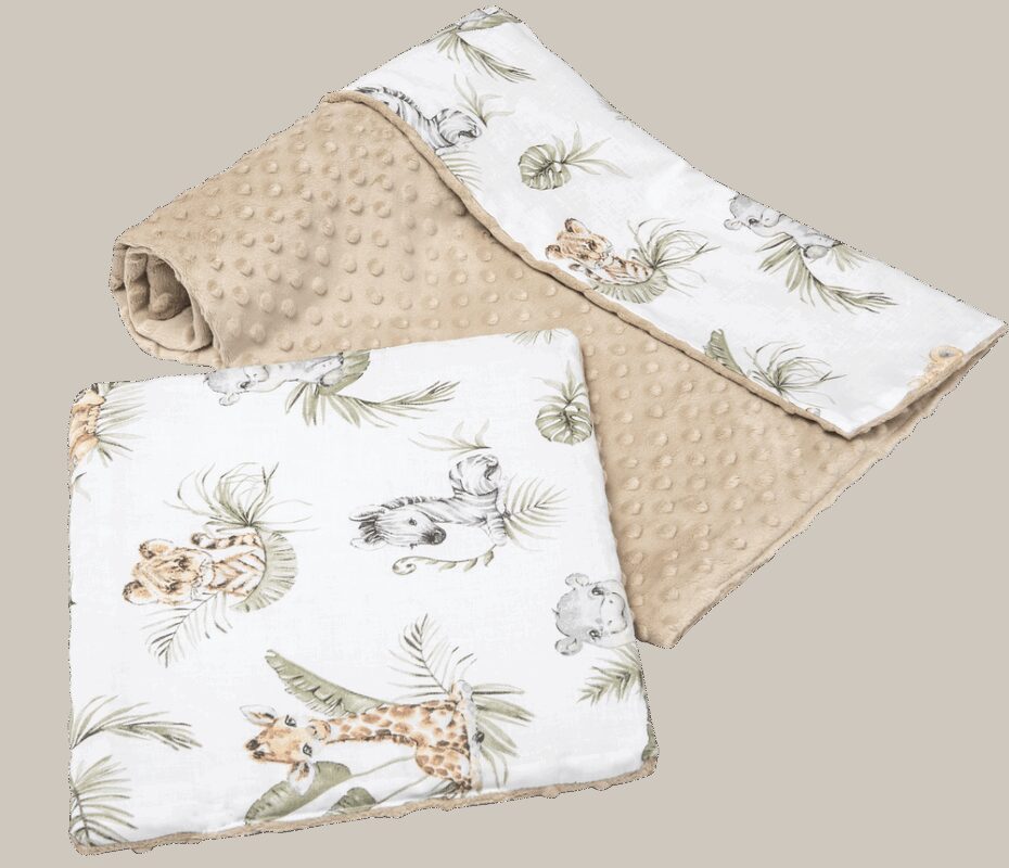 Medi Partners Quilt 75x100 + pillow 35x30 cotton + minky – Safari + beige Minky