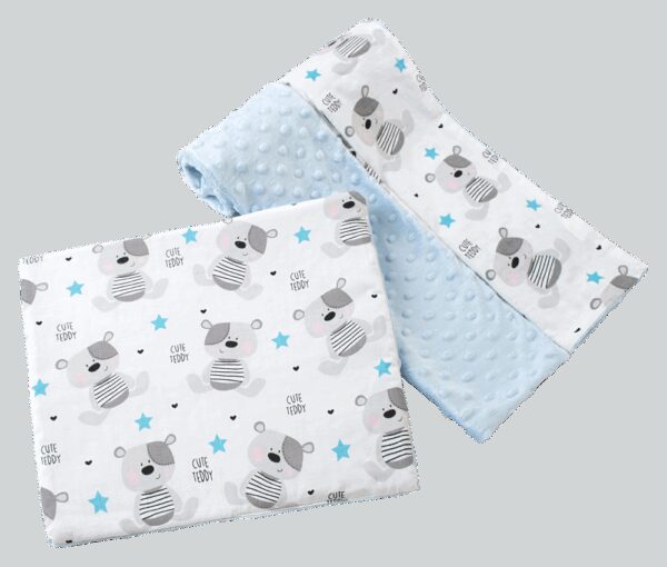 Medi Partners Quilt 75x100 + pillow 35x30 cotton + minky – Teddy + blue minky