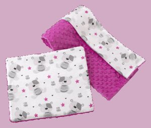 Medi Partners Quilt 75x100 + pillow 35x30 cotton + minky – Teddy + dark pink minky