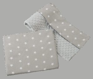 Medi Partners Quilt 75x100 + pillow 35x30 cotton + minky – White stars on gray + gray minky