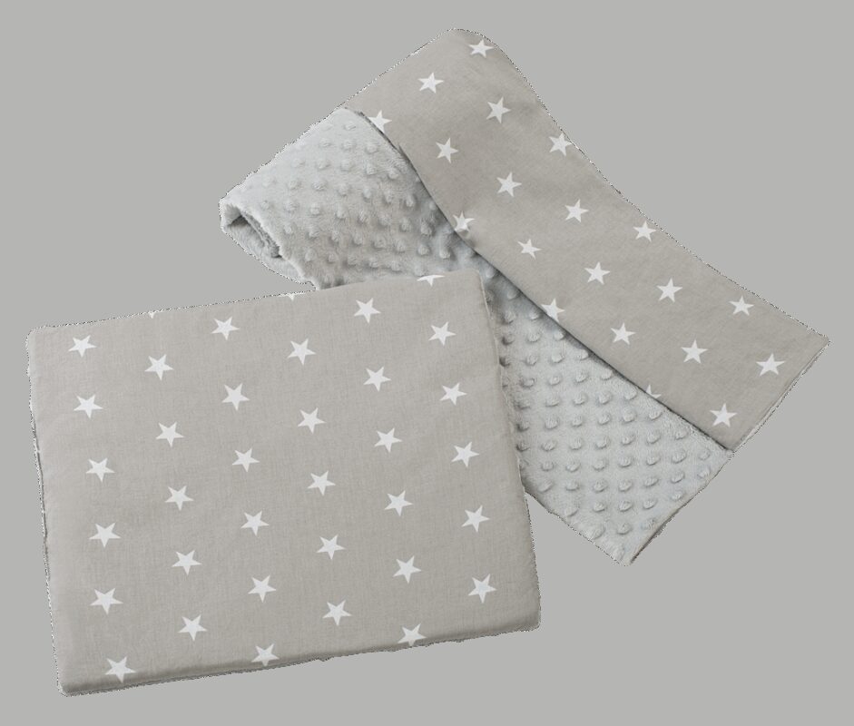 Medi Partners Quilt 75x100 + pillow 35x30 cotton + minky – White stars on gray + gray minky