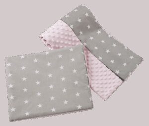 Medi Partners Quilt 75x100 + pillow 35x30 cotton + minky – White stars on gray + light pink minky