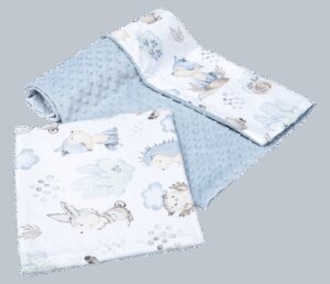 Medi Partners Quilt 75x100 + pillow 35x30 cotton + minky – deer and hedgehog + light blue minky