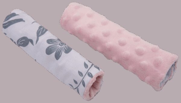 Medi Partners Stroller belt protectors (2 pcs.) cotton + minky – Berry + pink Minky