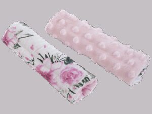 Medi Partners Stroller belt protectors (2 pcs.) cotton + minky – Flowers + pink minky